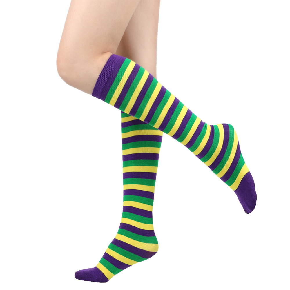 Striped Long Socks Mardi Gras St Patrick Over Knee Costume Stockings for Women